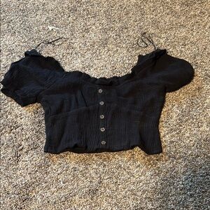 Love Tree Black Off-Shoulder Buttoned Blouse